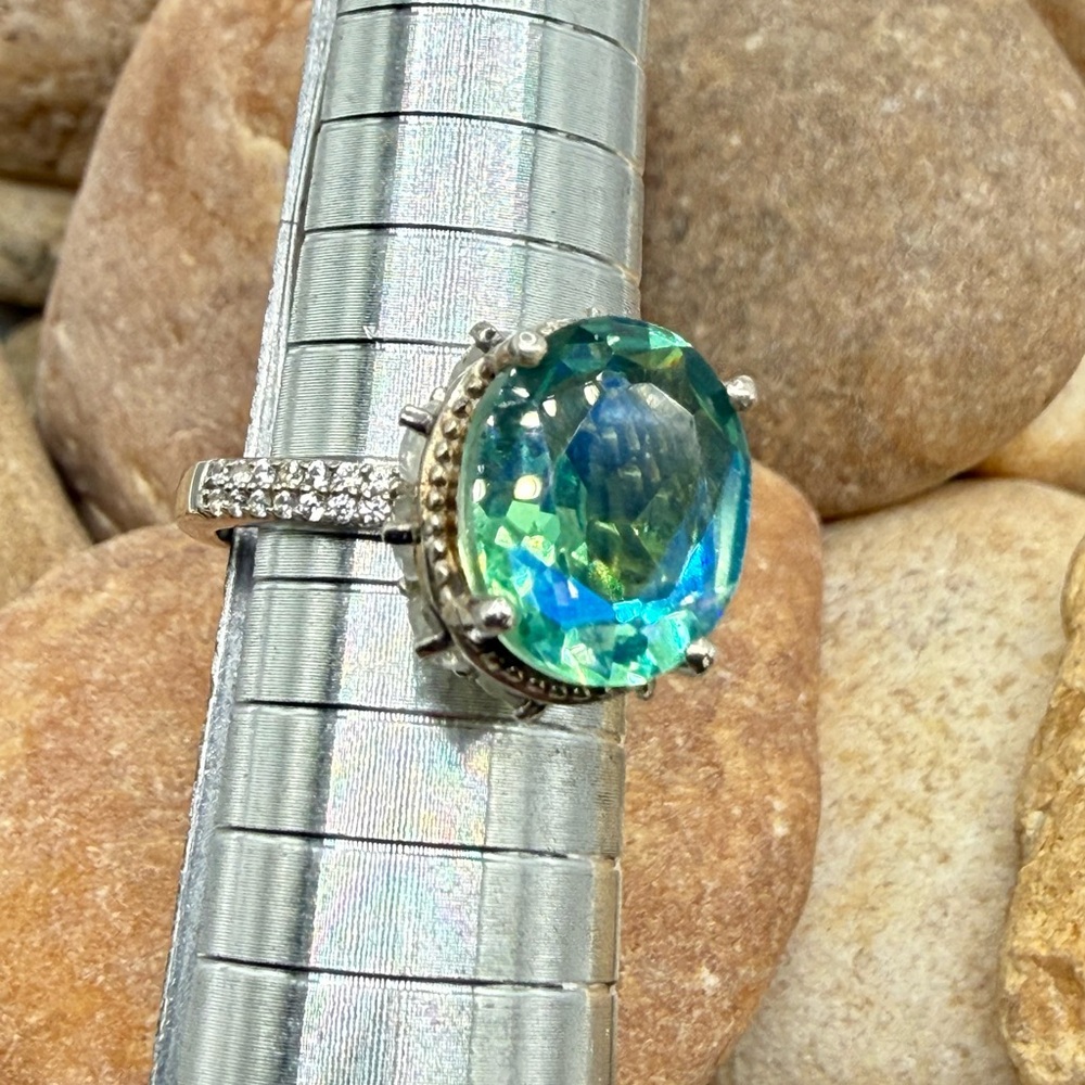 Peacock Quartz Triplet 7.90ctw Platinum Over 925 Sz 7 Ring - Picture 13 of 17